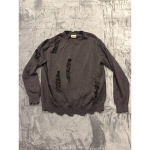 FURST OF A KIND Distressed Ripped Knit Sweater Charcoal Gray Long Sleeve Women